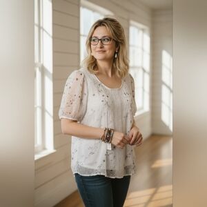 White Lace Babydoll Top Coquette Y2K Angelcore Ruched  Fairy Cap Medium